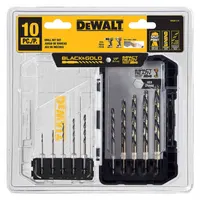 DEWALT Hex Shank Drill Set: 10 Pc, 1/8" to 3/8", 135° Split Point, Black & Gold HSS (MPN DWAH1110)
