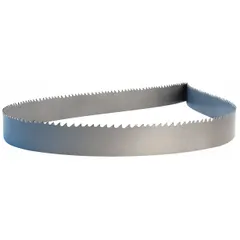Bi-metal band saw blade for cutting steel and steel alloys. Features a variable cutting edge and 2/3 tooth pitch. Blade length 12 ft 6 in, width 1 1/4 in. Suitable for structural steel, tubing, and solid bar stock in fabrication and maintenance applications.