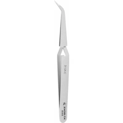 EXCELTA Tweezers: Stainless Steel, Point, Curved Tip - Reverse-Action Tweezers