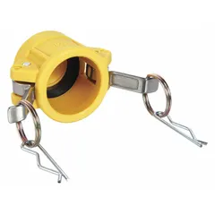 This Type DC nylon cam and groove dust cap protects coupling ends from dirt and debris when not in use. It has a 3 in coupling size, 200 psi maximum working pressure at 70 °F, and a nitrile gasket. Commonly used in industrial fluid transfer systems for water, chemicals, and fuels.