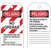 BRADY Lockout Tag: Peligro, Heavy Duty Polyester, Write-On Surface, Spanish, Danger/Peligro, Tag (MPN 98219)