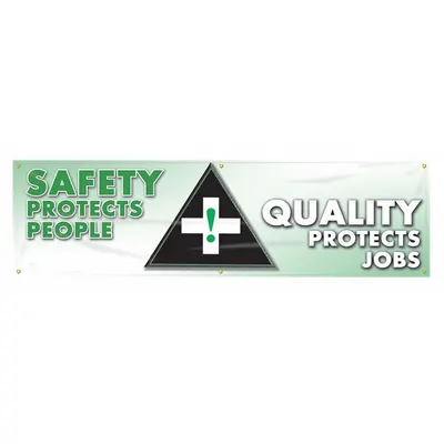ACCUFORM Safety Banner: Poly Sheeting, 28 in x 96 in, Indoor/Outdoor, MBR819 - Safety Protects People. Quality Protects Jobs Banners