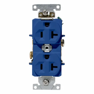 LEVITON Duplex Receptacle/Oultet, 20 Amp: Duplex, 5-20, Blue, 125V AC, 20 A - General Purpose Receptacles