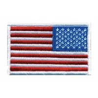 HEROS PRIDE Embroidered Patch: Reverse/U.S. Flag, 3 3/8 in x 2 in, Red/White, Plastic, Sew-On, Flag (MPN 0039)