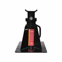 This extra-heavy-duty jack stand has a 25-ton load capacity and a square steel base for stable support. It features a Flat V saddle and a pin-locking, hand-lifted mechanism for secure height adjustment up to 21 1/2 inches. Suitable for supporting heavy equipment and machinery during maintenance or repair