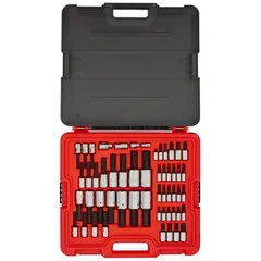 This 54-piece hex bit socket set includes drive sizes of 1/4 in, 3/8 in, and 1/2 in, covering hex sizes from 5/8 in to 2 in. The set features a Fixed Insert design for organized storage. Suitable for driving hex fasteners in industrial maintenance, assembly, and repair applications.