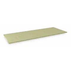 Particleboard decking panel for boltless shelving systems. Measures 48 inches by 18 inches with a sand-colored unfinished surface. Provides a flat shelf for storing boxes, parts, or tools in warehouses and industrial storage areas.