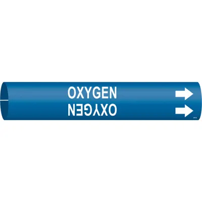 BRADY Pipe Marker: Oxygen, Blue, White, Fits 4 to 6 in Pipe O.D., 1 Pipe Markers - Oxygen Snap-On Pipe Markers
