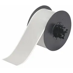 Continuous label roll measuring 2 1/4 in x 100 ft. Constructed of metalized polyester with a silver finish. Compatible with the BBP35 printer series. Suitable for industrial labeling tasks such as asset tracking and equipment identification.
