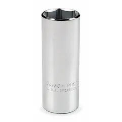 This 1/2" drive hand socket has a 7/8" SAE size and a 6-point deep configuration. Made of chrome, it is designed for tightening or loosening hex fasteners in industrial maintenance, assembly, and repair applications. Not tether capable.