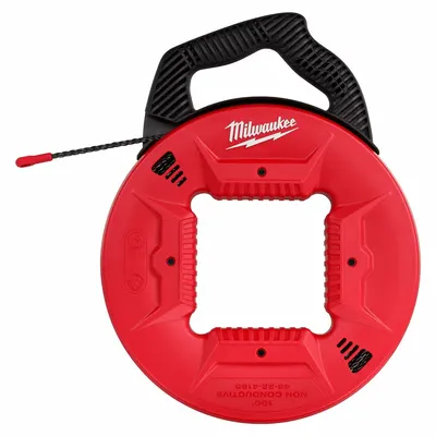 MILWAUKEE Fish Tape: 100 ft Lg, Manual Wind Tape Retraction, Spiral Tape Shape - Non-Conductive Fish Tapes