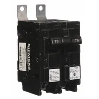 70 A, 2-pole miniature circuit breaker from the BL Series, rated 120/240V AC single-phase with a maximum AIR rating of 22kA at 120/240V AC. Standard-trip type for bolt-on installation in Siemens P1 Panelboards. Provides overcurrent protection for branch circuits in electrical distribution systems