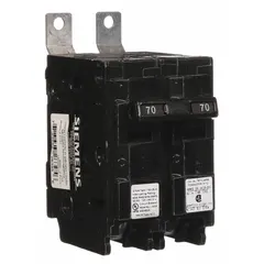 Miniature Circuit Breaker: 70 A Amps, 120/240V AC, 2 Poles, Std (MPN B270H). Key specifications — Amps: 70 A; AC Voltage Rating: 120/240V AC; Max. AIR Rating: 22kA at 120/240V AC; For Use With: Siemens P1 Panelboards; Phase: Single; Series: BL.