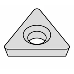 Triangle (T) indexable turning insert for turning operations on lathes. Designed for shaping external and internal diameters on metal workpieces. Rotatable to present a fresh cutting edge, extending tool life.