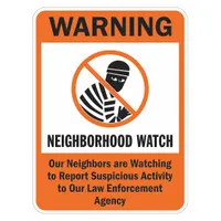 Reflective Crime Watch Warning Sign: Aluminum, Mounting Holes Sign Mounting, Engineer Grade, Warning (MPN T1-1089-EG_18x24)