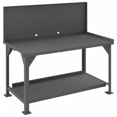 DURHAM MFG Workbench: Fixed Ht, Steel, 60 in x 30 in, 4,000 lb Overall Load Capacity - Workbenches with Pegboard Panels & Lower Shelves