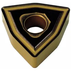 Trigon (W) indexable turning insert for metal-cutting operations such as turning, facing, and profiling. The trigon geometry provides strong cutting edges and good chip control. Suitable for general machining of steel, stainless steel, and cast iron in industrial manufacturing.