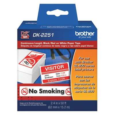 BROTHER Continuous Label Stock: 2 13/32 in x 50 ft, Paper, White (Matte) - Brother Direct Thermal Continuous Label Rolls