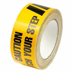 APPROVED VENDOR Caution Watch Your Step Barrier Tape, 2 in x 60 ft, Vinyl, Black on Yellow, LB51726