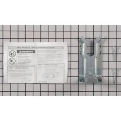Anti-tip bracket designed to secure an oven to the floor or wall, reducing the risk of tipping during use. This replacement part is intended for compatible GE oven models to maintain safety compliance.