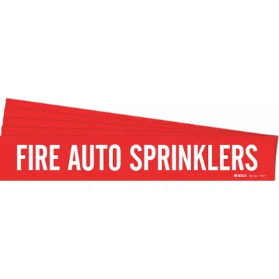BRADY Pipe Marker: Fire Auto Sprinklers, Red, White, Fits 2 1/2 to 7 7/8 in Pipe O.D. - Fire Auto Sprinklers Adhesive Pipe Markers