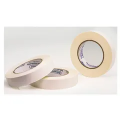 White crepe paper tape with rubber adhesive, 60 yards per roll. Solvent-resistant for general laboratory labeling, masking, and temporary sealing applications.
