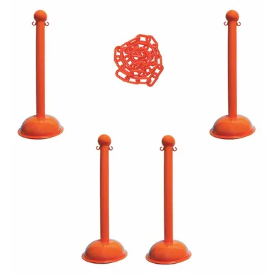 OEM Barrier Post Kit: Safety Orange Chain Color - Solid-Color Plastic Chain Barrier Systems