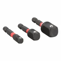 This impact socket adapter set converts a 1/4" hex driver to a square output for use with impact wrenches and ratchets. Features a black oxide finish and an overall length of 1-7/8 inches. Suitable for fastening applications requiring a secure square-drive connection.