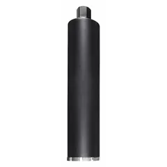 This diamond-tipped core bit is designed for wet coring applications in reinforced concrete containing rebar. With an 8-inch core diameter and 16-inch maximum drilling depth, it is suited for creating large-diameter holes in construction and infrastructure projects. Overall length is 18 11/16 inches.