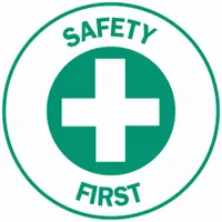 Hard Hat Label: Safety First, 2 in Dia, English, Std, Non-Reflective, Universal, 4 Labels (MPN 49581)
