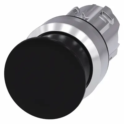 Siemens Mushroom Head Push Button: Black, 22 mm Mounting Size, Metallic - Mushroom-Head Push-Button Operators