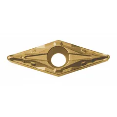 Diamond indexable turning insert for precision machining of non-ferrous materials such as aluminum, copper, and plastics. Suitable for turning, boring, and facing operations in fine finishing and light roughing applications.
