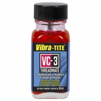 VIBRA-TITE VC-3 is a reusable, non-permanent threadlocking compound in a red formula. It is applied to threaded fasteners to prevent loosening under vibration while allowing easy disassembly. Suitable for industrial machinery, automotive assemblies, and equipment maintenance. Supplied in a 1.01 fl oz bottle