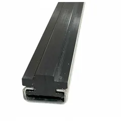 Single-pitch chain guide for Chain # 60, featuring a black UHMWPE guide material that reduces friction and wear. The galvanized steel frame (C5) provides corrosion resistance. Used to guide and support roller chain in conveyor and power transmission systems.