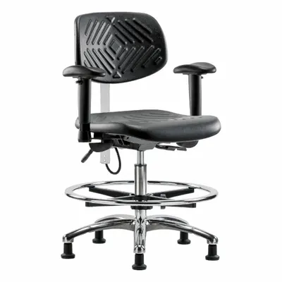 OEM Task Chair: Polyurethane, Arms Included, Ht Range 20 1/4 in to 28 in, 16 in Seat Wd - Polyurethane ESD & Cleanroom Chairs