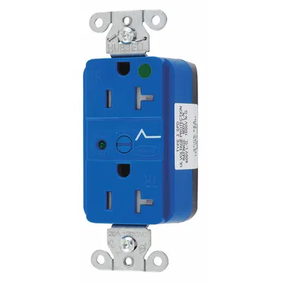 HUBBELL Receptacle: Hospital Grade Fed. Spec., Duplex, 5-20R, Blue, 125V AC, 20 A - General Purpose Receptacles