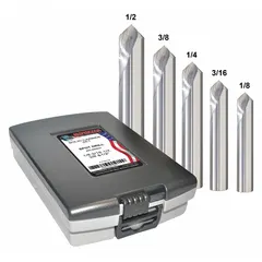 This 5-piece set of solid carbide spotting drills includes diameters from 1/8 in to 1/2 in, all with a 90° point angle. Designed for creating precise center holes in ferrous and non-ferrous materials, these drills help prevent drill walk and improve hole location accuracy in CNC machining, tool and die making, and general metalworking.