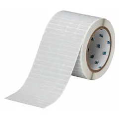 Precut label roll with tamper-indicating checkerboard pattern. When removed, the pattern leaves a visible residue to deter tampering. Label size is 1/4 in x 3/4 in. Compatible with BBP11 printer series. Used for asset tracking and authentication in industrial environments.