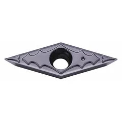 Diamond indexable turning insert for precision machining of non-ferrous materials, composites, and hardened steels. Used in turning, facing, and profiling operations to achieve high surface finish and extended tool life.