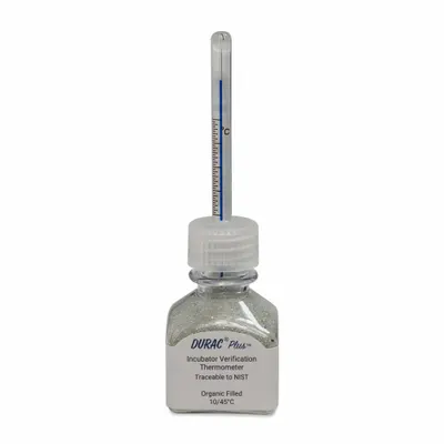 DURAC PLUS Bottle Thermometer: 10°C to 45°C, +/-0.5°C, 30 mL Bottle Volume - Analog Bottle Thermometers for Incubators & Water Baths