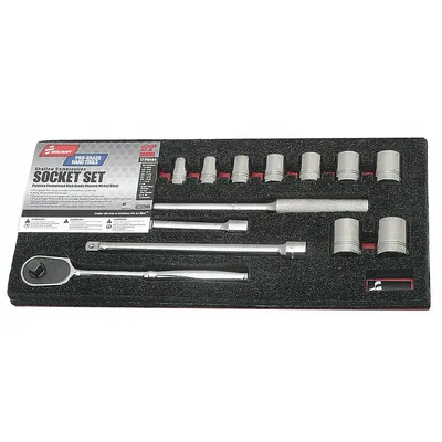 ABILITY ONE Socket Wrench Set: 1/2 in Drive, 17 Piece, 12-Point, SAE - SAE Socket Sets with Drive Tools