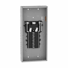 200A main lug load center for indoor use, rated 120/240V AC with 65kA short circuit current. Provides 24 spaces and supports up to 12 tandem breakers. Convertible design with plug-on neutral. Enclosure cover ordered separately.