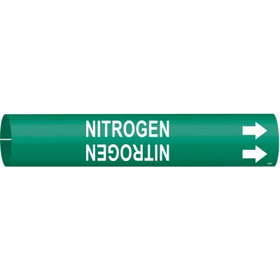 BRADY Pipe Marker: Nitrogen, Green, White, Fits 1 1/2 to 2 3/8 in Pipe O.D., 1 Pipe Markers - Nitrogen Snap-On Pipe Markers