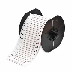 White matte polyolefin precut sleeve labels measuring 1/8 in x 2 in, designed for wire gauges 16 AWG to 20 AWG. Compatible with the i3300 printer series. Used for wire identification in industrial electrical applications such as labeling panels, terminals, and control cabinets.