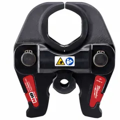 This press jaw is designed for use with standard and extended press tools to form crimped connections on 2-inch copper and stainless steel pipe. It is constructed from stainless steel and steel, suitable for plumbing applications.