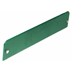 Steel bolt-on package stop designed for rigid-frame skate wheel and roller conveyors with a 22-inch between-frame width and straight frame shape. Rated for medium-duty applications, it mounts directly to the conveyor frame to halt product flow in packaging and distribution lines.
