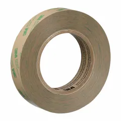 This general purpose adhesive transfer tape features a repositionable acrylic adhesive on a transparent polycoated kraft paper liner. It is designed for temporary holding and repositioning of components before final assembly, commonly used in mounting, splicing, and bonding applications where precise alignment is required.