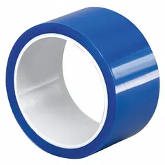 Polyester film tape with silicone adhesive, blue color. 6.5 mil thickness, 10 yard length. Designed for high-temperature masking applications such as powder coating, wave soldering, and plasma spray.