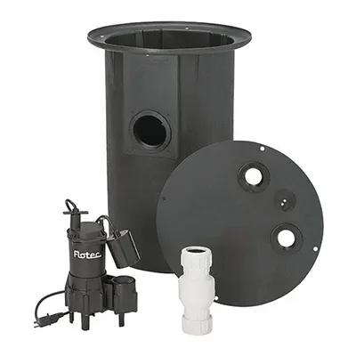 FLOTEC Sewage Pump System: 30 gal, 2/5 hp, 115V AC, 42.5 gpm Flow Rate @ 10' of Head - Simplex Sewage Ejector Pump Systems