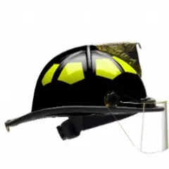 The BULLARD UL6BK6L fire helmet features a black fiberglass shell and a 6 Point Sure Lock® Ratchet Headband with Brow Pad suspension. It includes a chin strap for secure fit. This helmet is designed for structural firefighting and rescue operations, providing impact protection in demanding environments.
